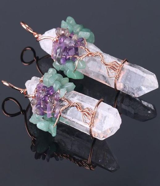 

big gemstone pendant women natural white crystal quartz 7 chakra tree of life rose gold handmade wrapped necklace charms epacket1765081, Silver
