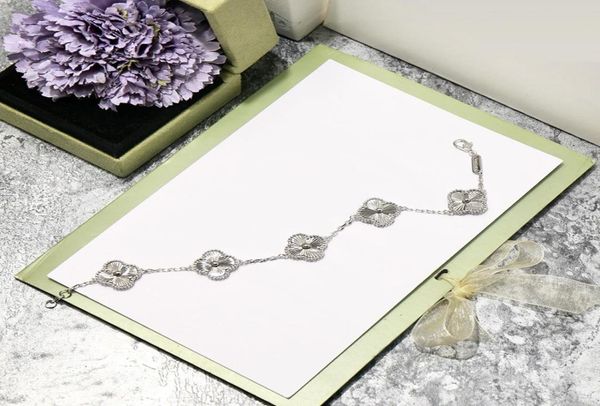 

new fashion four leaf clover silver blue brass 5 flower bracelet for women lovers day gift classic jewelry for women6860785, Black