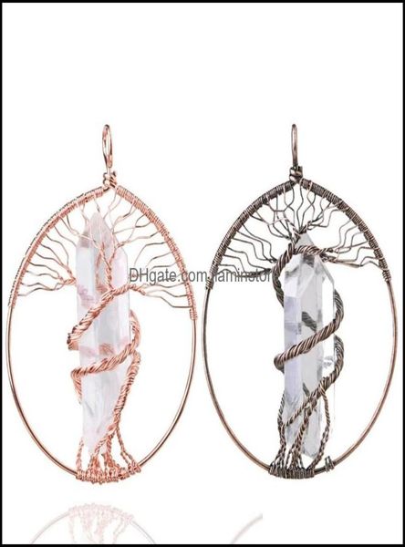 

tree of life pendant with stones natural stone pendants for necklace jewelry making wrapped rock crystal quartz no chain5278329, Silver