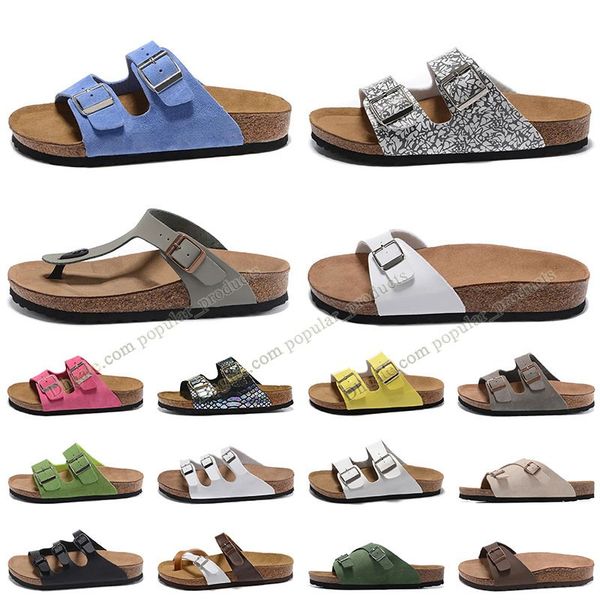 

designer birks arizona sandals birkins men slippers boston clogs cork sandal slides suede nubuck leather buckle strap beach shoes platforms, Black