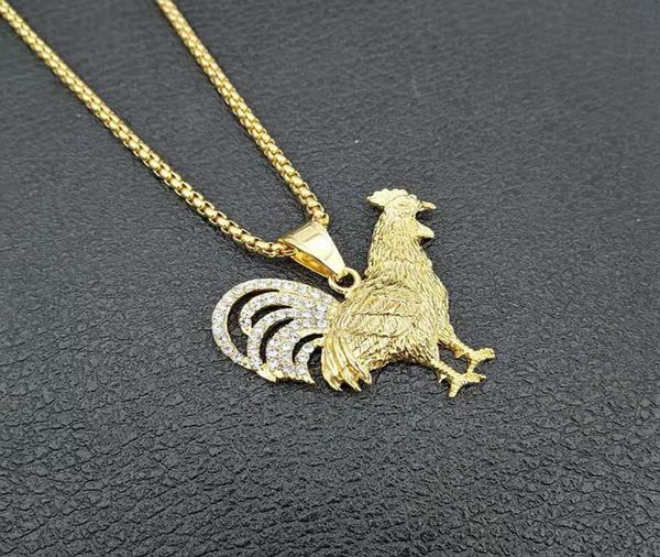 

pendants necklace hip hop bling iced out gold color stainless steel cock rooster necklaces for men rapper jewelry accessories9249958, Silver