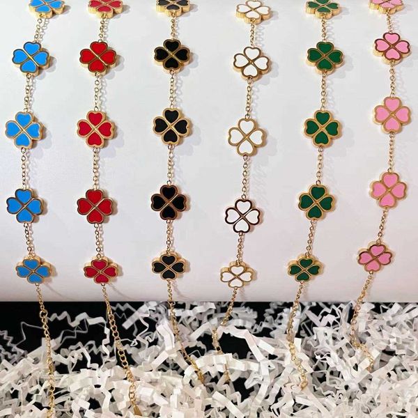 

2023 net red steel oil dripping versatile simple lucky four-leaf clover 18k gold bracelet, Golden;silver