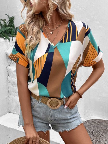 

women's clothing striped geo batwing sleeve blouse, Black;white