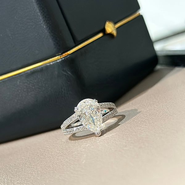 

luxury band rings s925 sterling silver water drop zircon double layer full crystal wedding engagement brides women ring party gift jewelry