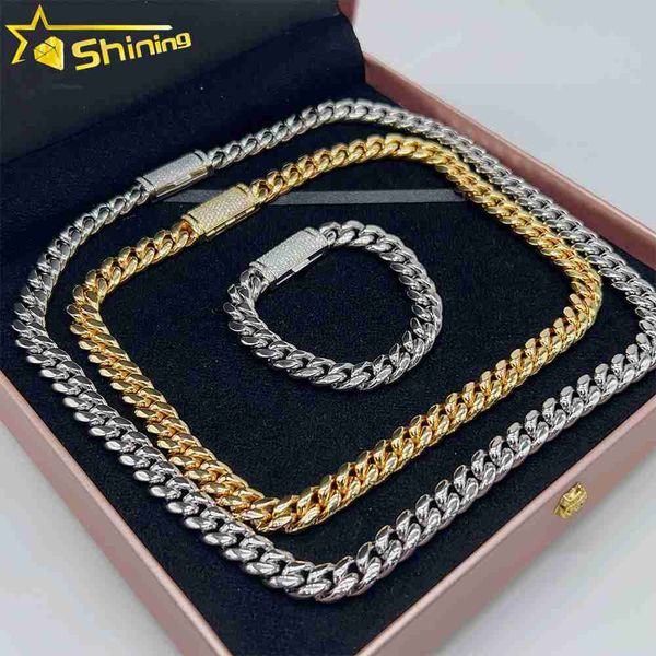 

necklace 925 silver iced out moissanite box lock 10mm stainless steel cuban link chain