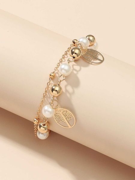 

women's fashion accessories faux pearl decor bracelet, Golden;silver