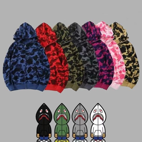 

mens designer hoodie full zip up shark hoodies luxury for woman black camouflage jacket blue hoody hooded womens sweater long sleeve tech fl