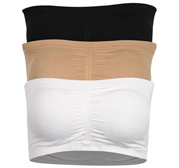 

women039s bandeau bra strapless basic layer tube padded seamless comfort bra 3 colors whiteblackbeige9095868, White