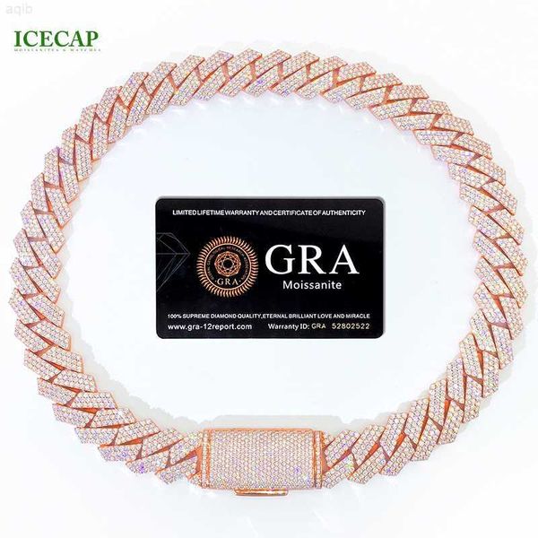 

hip hop jewelry iced out miami rose gold 18mm full moissanite cuban chain rapper necklace, Silver
