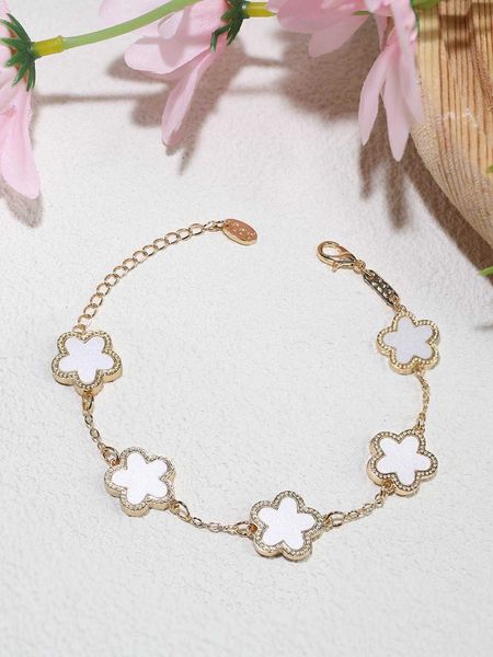 

women's fashion accessories white flower decor chain bracelet, Golden;silver