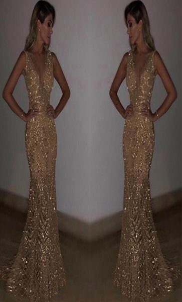 

luxury sequins applique mermaid prom formal dresses 2019 in stock vneck trumpet full lenght evening party gown9979330, Black