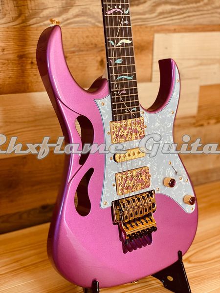 

rhxflame 7vv stevai panther pink pia electric guitar abalone blossom inlay floyd rose tremolo lions claw white pearl pickguard gold hardware