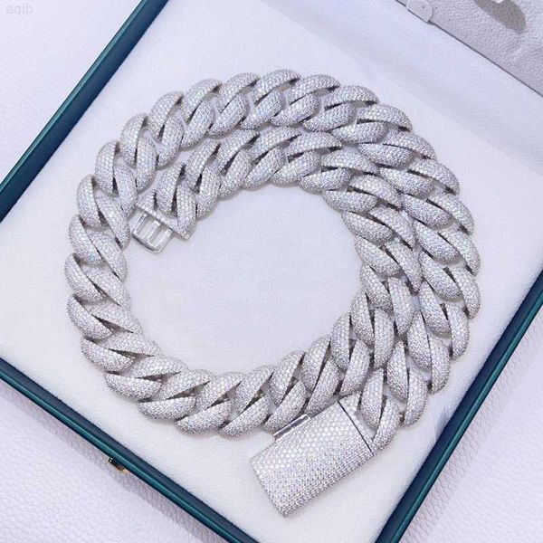 

hip hop iced out rapper chain 23mm thick heavy white gold solid chain vvs moissanite diamond cuban chain, Silver
