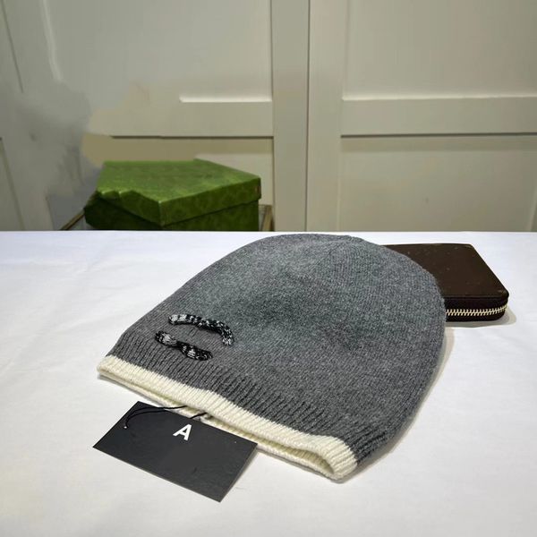 

designer brand luxury beanie women's autumn and winter new fashion small fragrant hair knitted hat outdoor fashion classic, Blue;gray