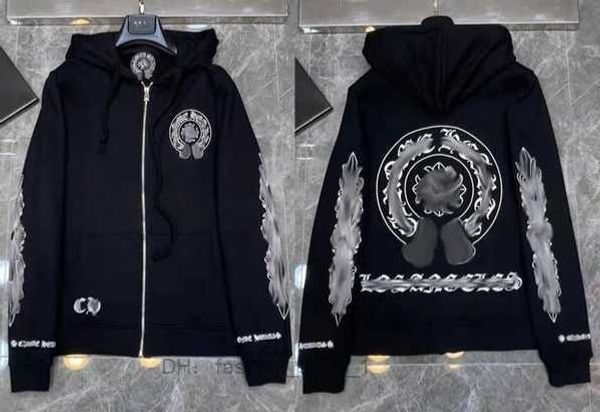 

fashion luxury men's jackets designer zipper heart horseshoe print brand ch women chromes coat casual pullover loose sweater jacket tra, Black