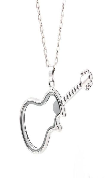 

unique guitar shape glass floating charm lockets living po memery charm lockets pendant 925 silver chain necklace5428336