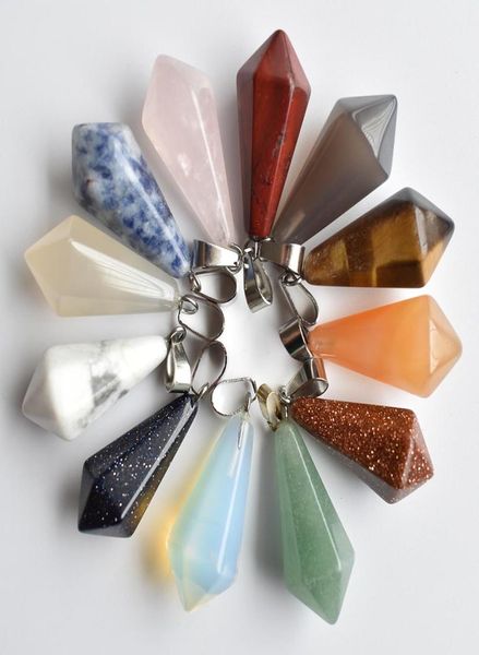 

rose quartz opal natural stone pendulum hexagonal pyramid charms pendants for necklace jewelry making7800247, Bronze;silver