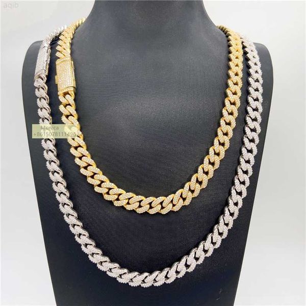 

10mm hip hop jewelry real gold plating trendy 925 solid silver necklace moissanite cuban link chain iced out cuban link