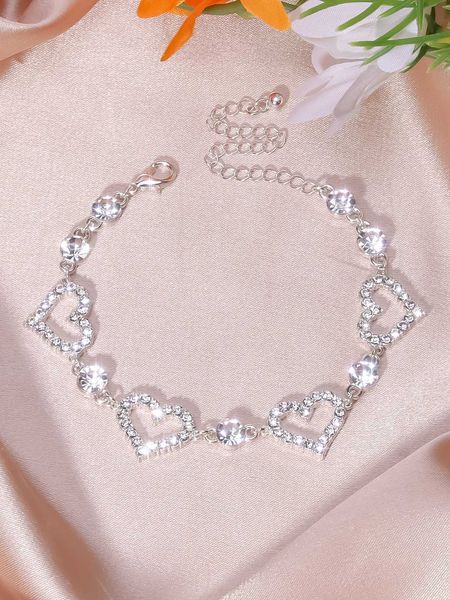

women's fashion accessories rhinestone heart decor bracelet, Golden;silver