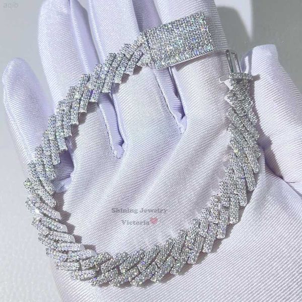 

925 sterling silver 10mm solid iced out hip hop vvs moissanite cuban bracelet