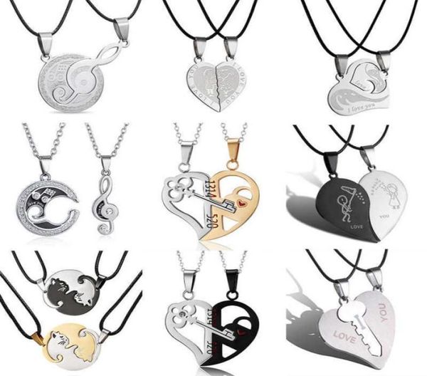 

pcsset 2 trend moon heart necklace for couple stainless steel family friend women chain choker jewelry gifts5314449, Silver