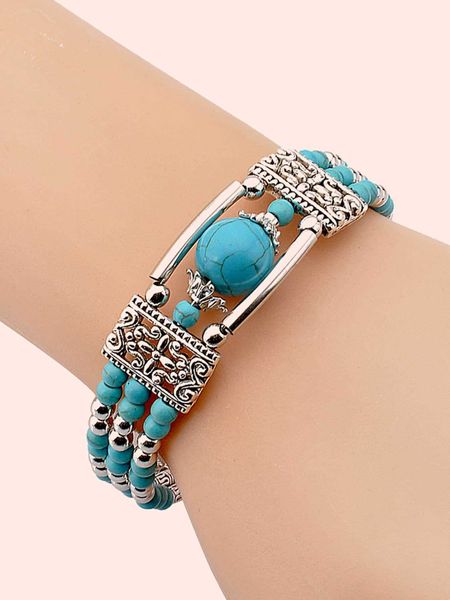 

women's fashion accessories turquoise decor bracelet, Golden;silver