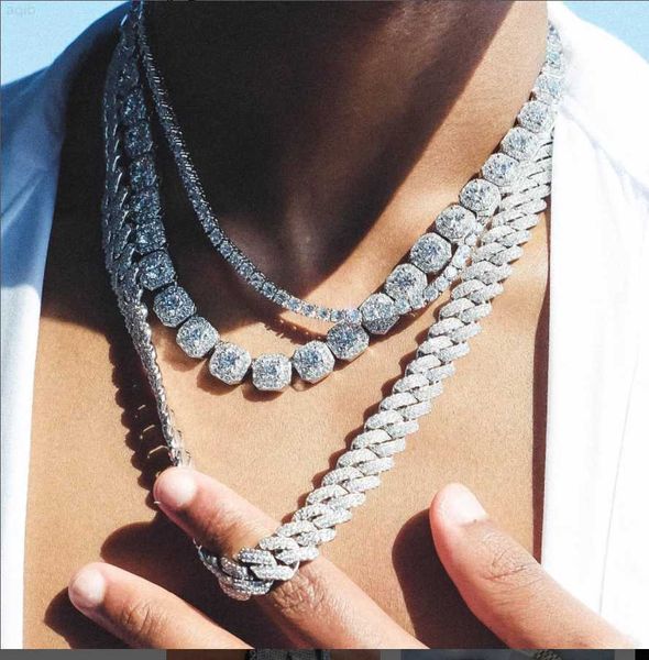 

hip hop men jewelry silver icy out 5a cubic zirconia cluster cuban chain necklace
