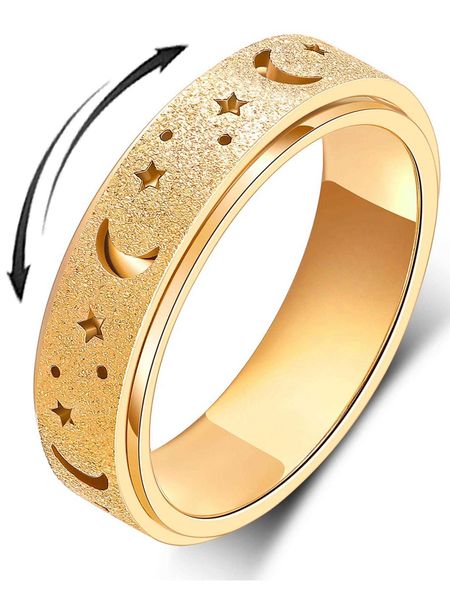

anxiety relief star moon hollow out rotatable ring, Silver