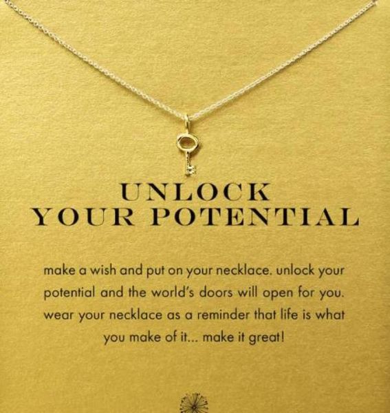 

with card cute dogeared necklace with new keyunlock your potential silver and gold color no fade and 925110