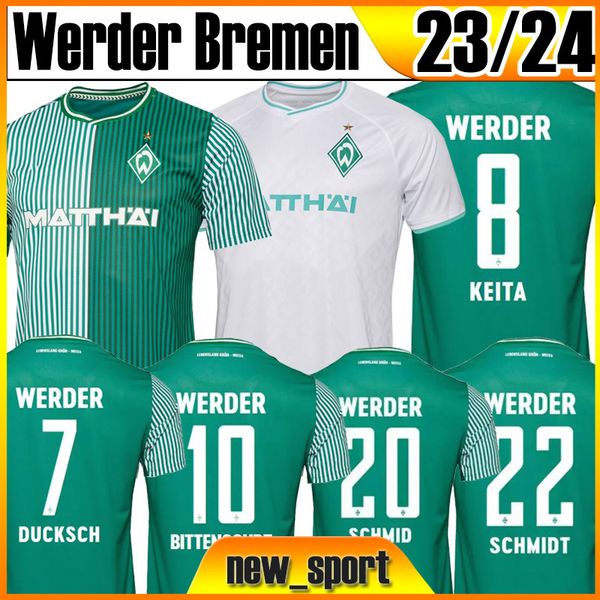 

23 24 werder bremen home soccer jersey marvin ducksch leonardo bittencourt black green 2023 2024 friedl pieper football shirts, Black;yellow
