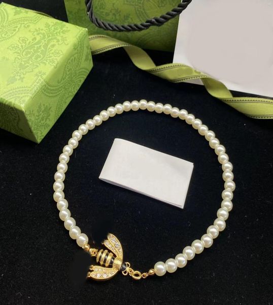 

luxury designer fashion pearl bee chokers necklace ladies party gift jewelry with box9633307, Golden;silver