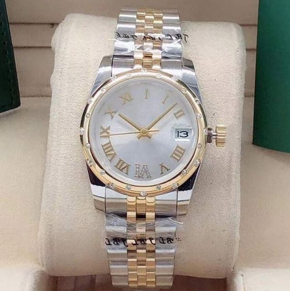 

31mm women's automatic mechanical watch ladies diamond watches women stainless steel folding buckle sport waterproof fashion wristwatch, Slivery;brown
