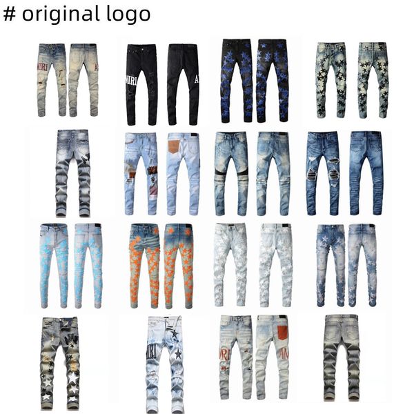 

2023 new arrivals ameri jeans amirs mens jeans man luxury jeans mens designer denim jeans holes trousers amiiri jean coolguy biker pants man, Blue