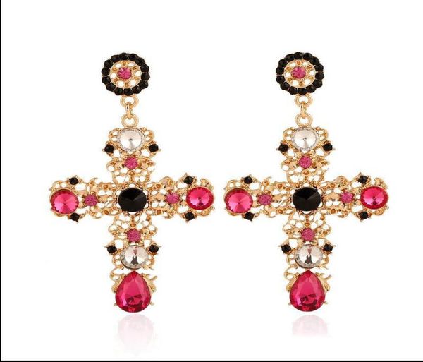 

designer luxury bohemian crystal earrings earings stud fashion cross drop earring large long dangle women earrings jewelry christm3037088, Silver