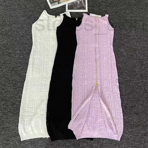 

basic & casual dresses designer knitted letter hollowed out suspender sleeveless vest dress with elegant luxurious style, new for summer 202, Black;gray