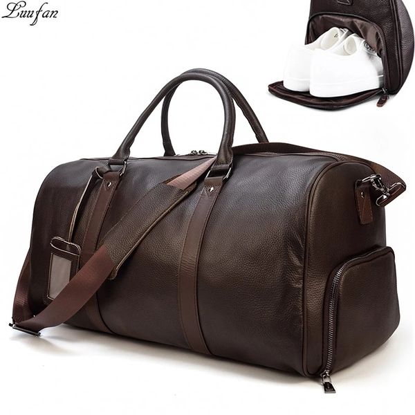 

duffel bags big capacity genuine leather travel bag for men women soft black cowhide casual large luggage weekend shoulder 230724