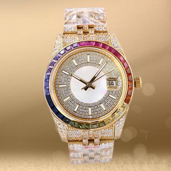 

diamond watch rainbow watch automatic mechanical montre de luxe stainless steel strap fashion wristwatch waterproof 41mm shinny, Slivery;brown