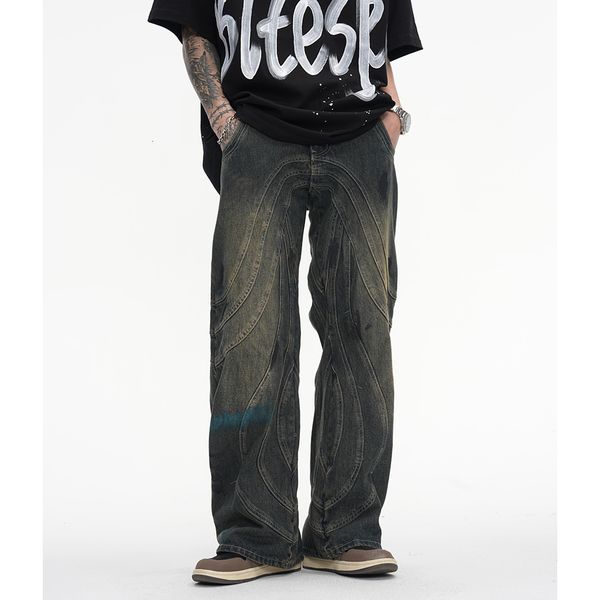 

men s jeans vintage y2k painted circle striped straight flare pants harajuku streetwear casual baggy oversized denim trousers 230724, Blue