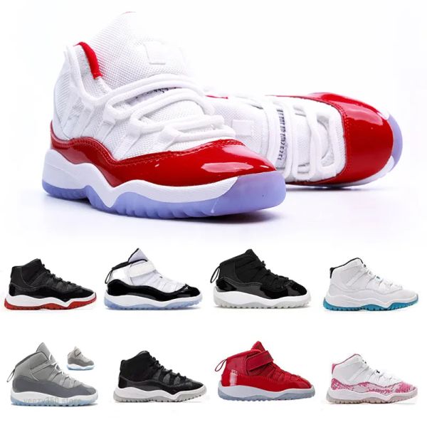 

cherry 11s kids shoes td cool grey 11 xi sneaker concord space jam metallic silver pink snakeskin bred legend blue 72-10 children boys girls, Black