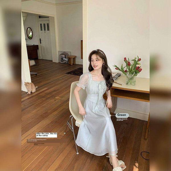 

isaman french dress womens collar slimming summer korean belly covering, Black;gray