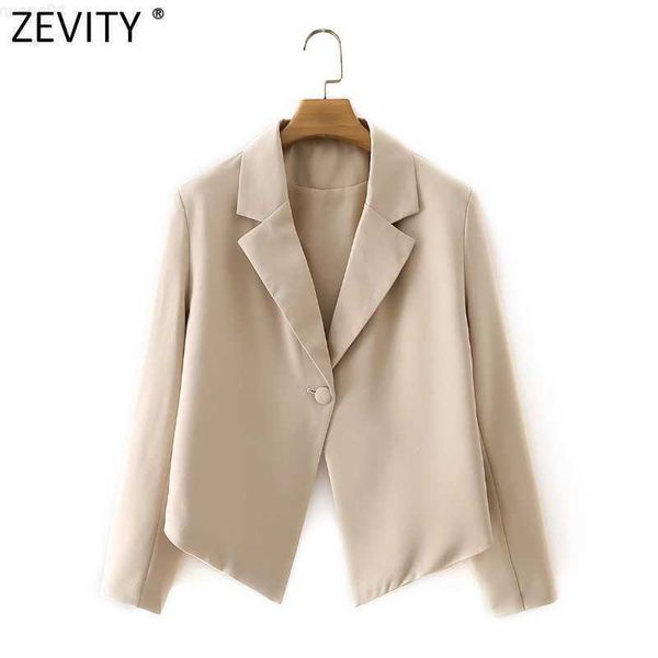 

women's suits blazers zevity women fashion solid color notched collar irregular short blazer coat vintage female one button outerwear c, White;black