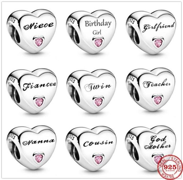 

925 sterling silver dangle charm new heart shape original european nanna niece girlfriend beads bead fit charms bracelet diy jewelry accesso, Bronze;silver