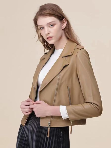 

women leather jacket brand outerwear jackets coats luxury brand designer women winter jacket women 23 autumn winter short leather jacket mo, Black