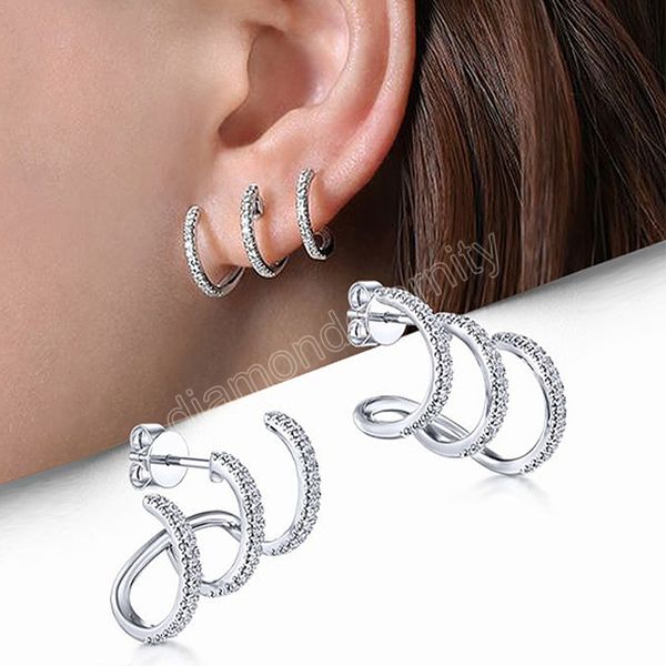 

fashion three line claws design stud earrings for women silver color crystal cz fashion versatile female ear piercing earrings, Golden;silver