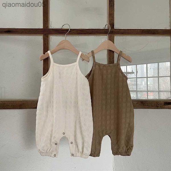 

casual simple solid sling romper baby boys sleeveless jumpsuit toddler girls cotton loose rompers baby soft onesie clothes l230712, Blue