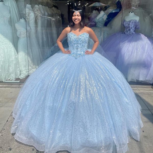 

light blue shiny quinceanera dresses ball gown birthday party dress lace crystal up graduation gown with cape quinceanera de 15 anos, Blue;red