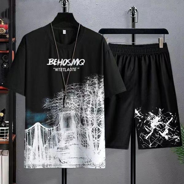 

mens tracksuits summer two piece set gradient casual tshirt and shorts sets men sports suit fashion short sleeve tracksuit 230724, Gray