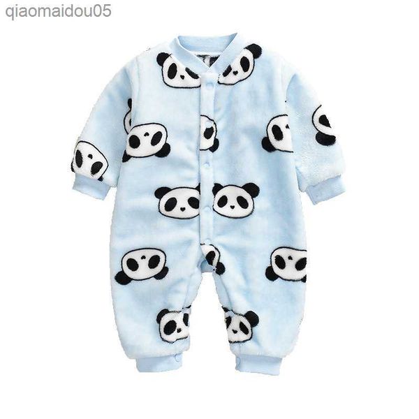 

autumn winter newborn baby girl clothes panda print baby boy romper warm infant baby boy girl soft fleece bobysuit pajamas l230712, Blue