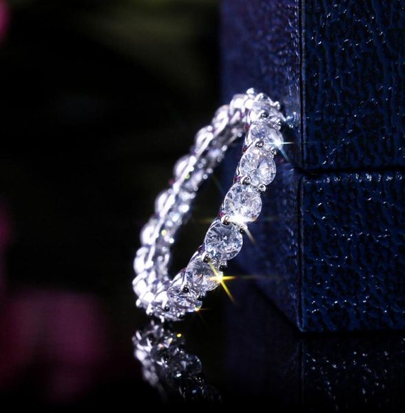 

women luxury eternity wedding band ring princess cut cubic zircon fashion female jewelry anniversary gift full circle square cz ri3377465, Silver