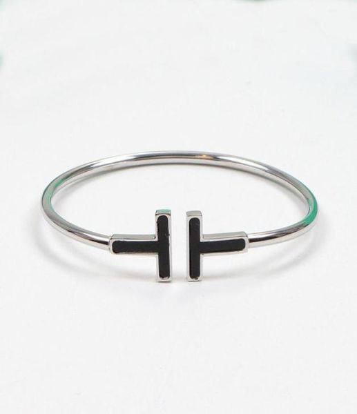 

home double bangle gold and silver bracelet 925 sterling plated 18k rose gold bracelets tshaped open spring adjustable6768590, Black